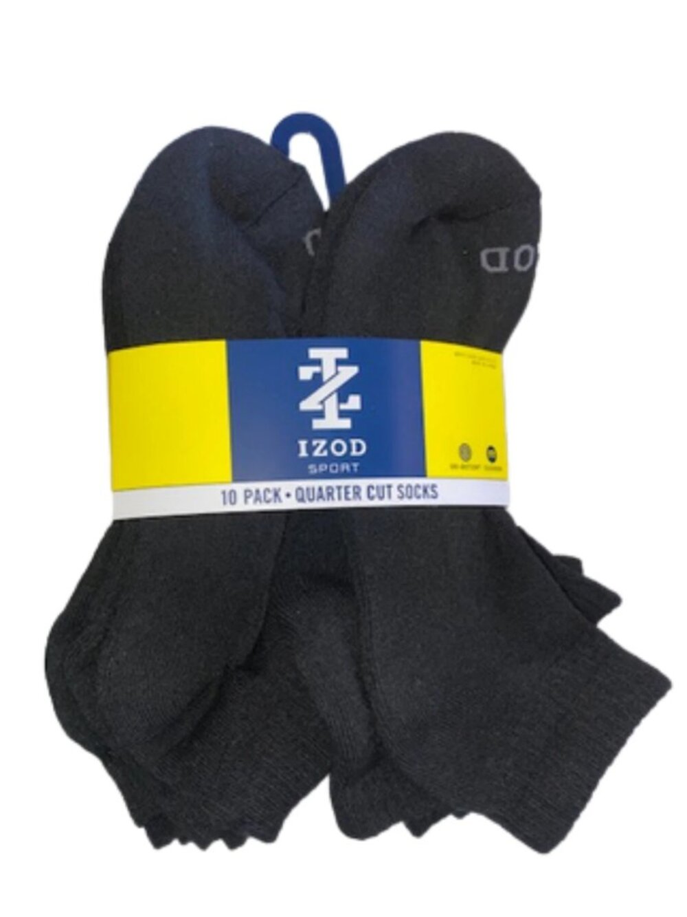 IZOD Sport 10 Pair Quarter Cut Black Socks, Shoe Size 6-12.5